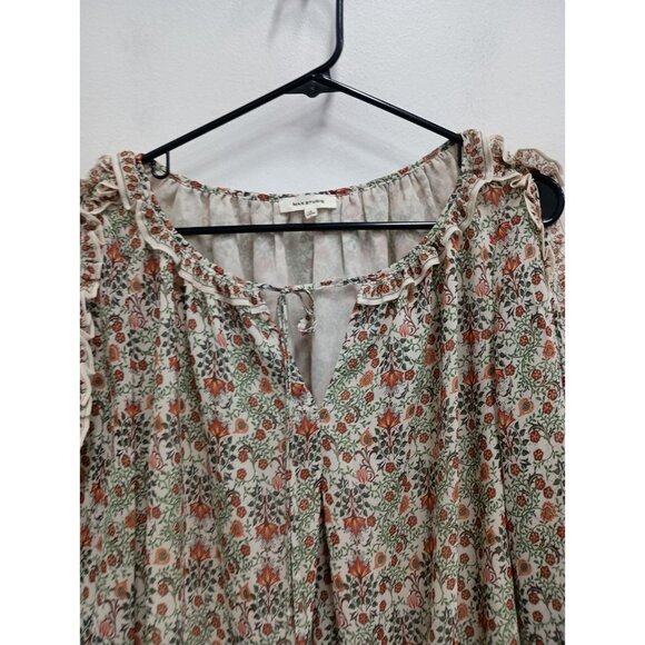 Max Studio Womens BOHO Cottagecore Top Small Floral Ruffle Cold Shoulder - Picture 2 of 11